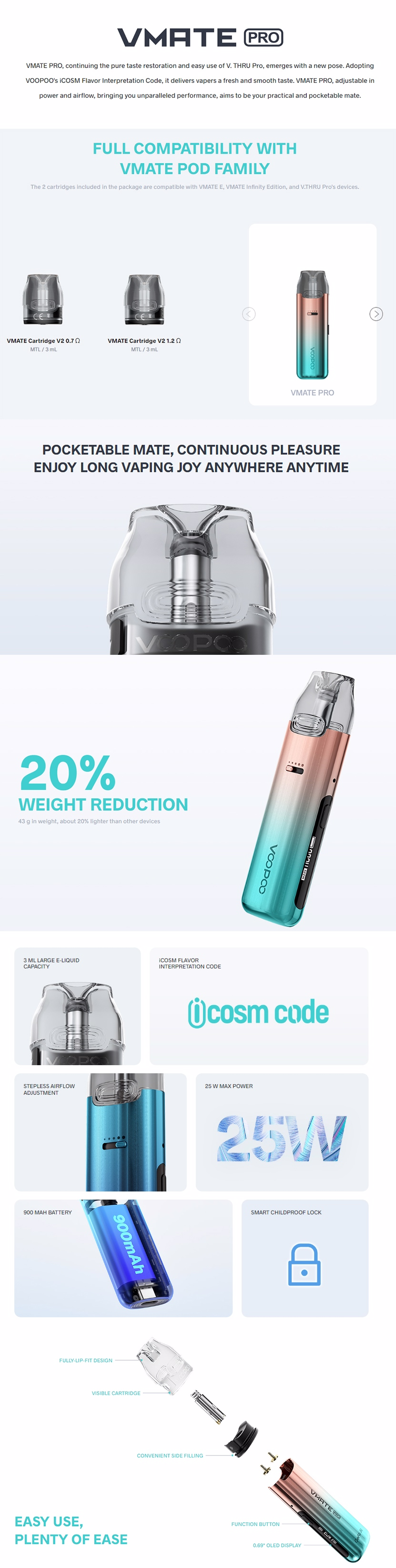 Voopoo Vmate Pro 25W 可調瓦 900mAh (V.thru pro ) 電子煙 小煙 老闆推薦 VC蒸氣